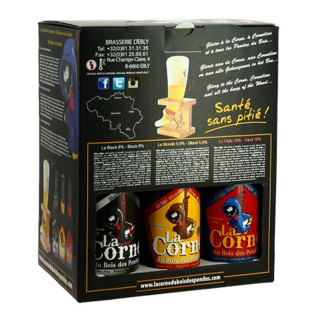 Gift Box Belgian Beer La CORNE du Bois des Pendus 3 x 33 cl + 1 Beer Glass