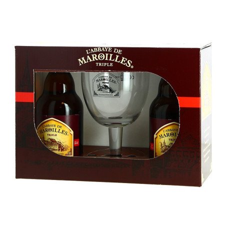 Beer from the Abbey of MAROILLES Box of 2 x 33 cl + 1 Glass