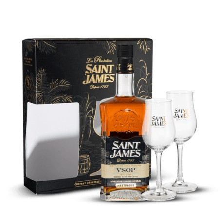 Gift Set Saint JAMES VSOP Rum from Martinique  70 cl + 2 Glasses 43°