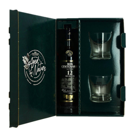 Centenario 12 Year Old Rum Gift Set with 2 Glasses – 70 cl – 40% ABV